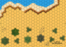 Charger l'image dans la galerie, Carte pour le jeu Oppidum représentant la berge d'une rivière ou d'une mer avec un rideau d'arbres.