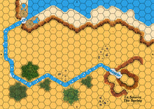 Charger l'image dans la galerie, Carte pour le jeu Oppidum représentant une source se jetant dans la mer ou une rivière.
