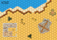 Load image into Gallery viewer, Carte pour le jeu Guiscard représentant une chapelle byzantine et une ferme lombarde en bord de mer.